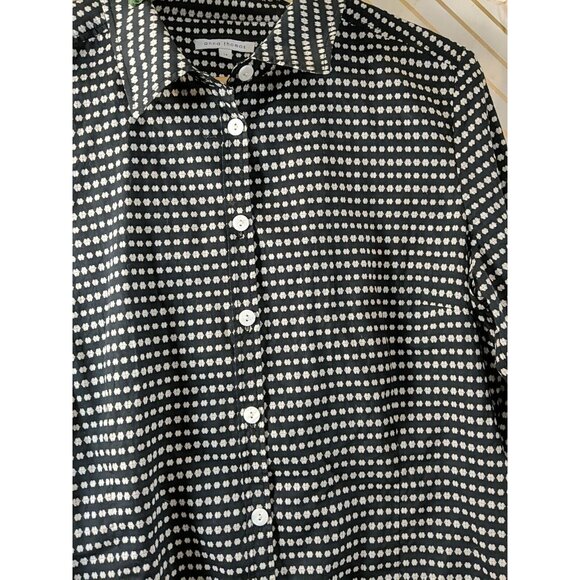 ANNA THOMAS Women's Button Up Collared Blouse Navy Blue White Cotton Size 14 - Picture 4 of 7